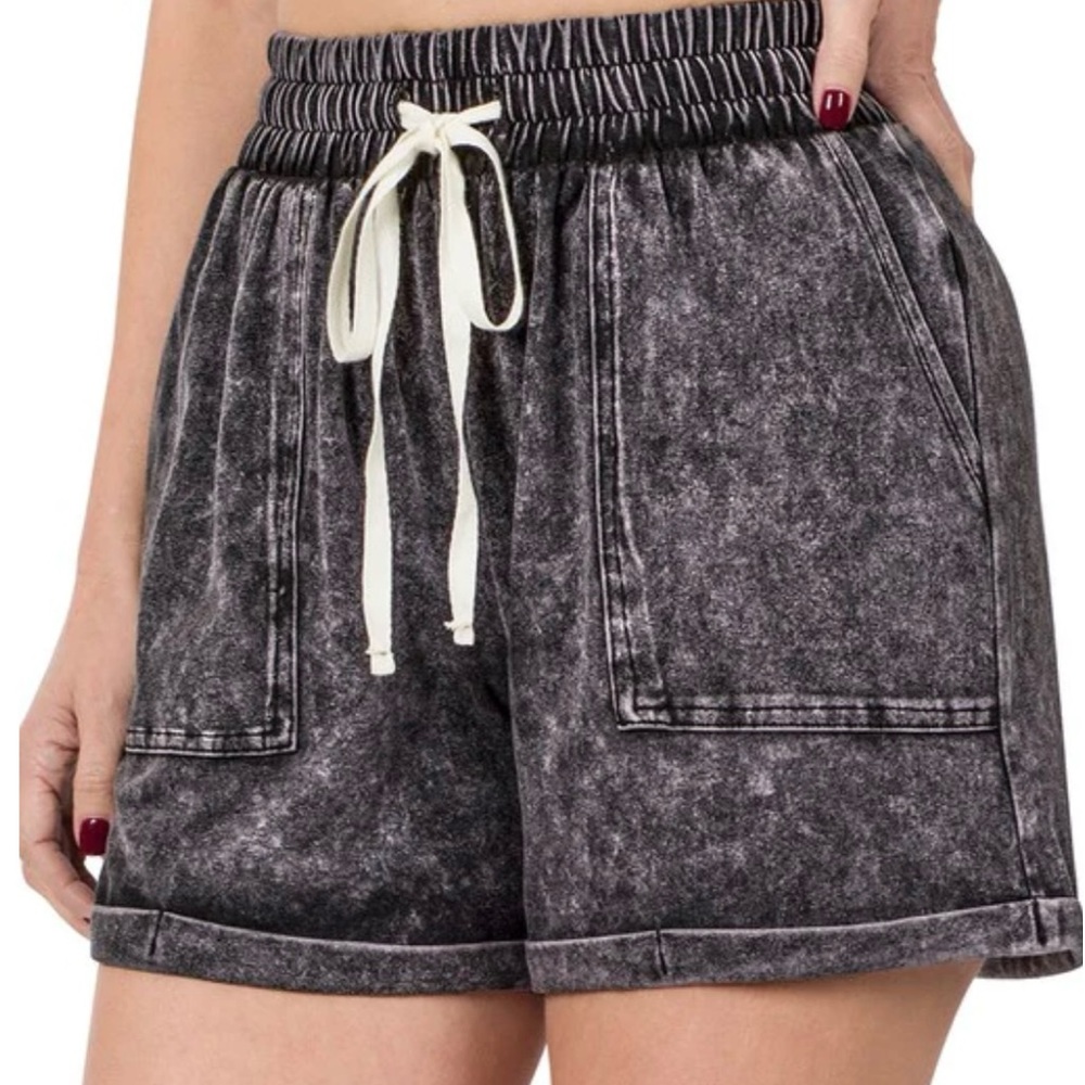 Zenana Mineral Wash Drawstring Cuffed Shorts -